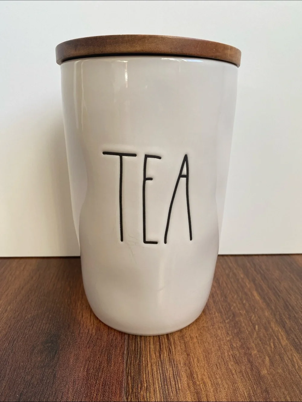 Rae Dunn Tea Canister Wooden Sealed Topper Cream Color 7”